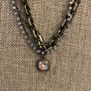 Pink Panache Bronze and Crystal Multi-Layer Necklace